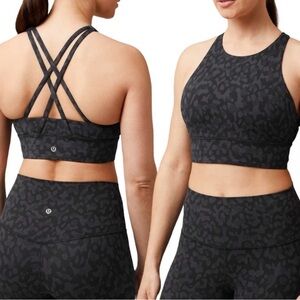Lululemon Energy Bra High Neck Long Line Size 8 Grey Formation Camo Coal Multi